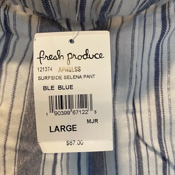 Women’s lightweight summer pants. Blue and white stripe with silver threading - Picture 2 of 4